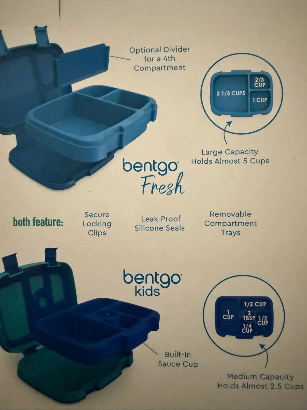 NEW Bentgo 2 Pack Lunchbox Bento BPA Free Portioned Dishwasher Safe Lunch Kit